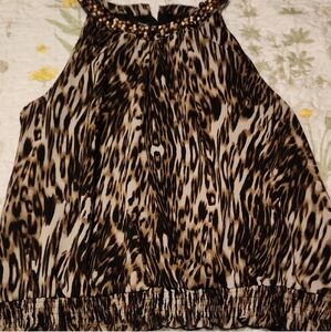 🙊 3/$30 Alfani Leopard Print Blouse with Beaded Neckline